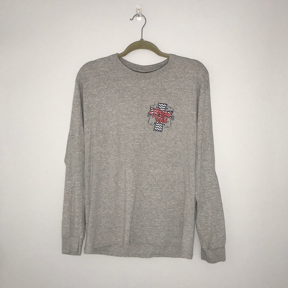 grey long sleeve graphic shirt